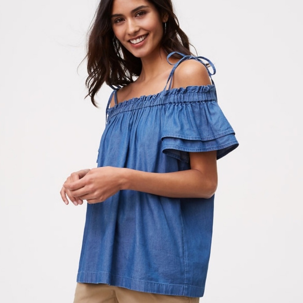 LOFT off shoulder chambray blouse